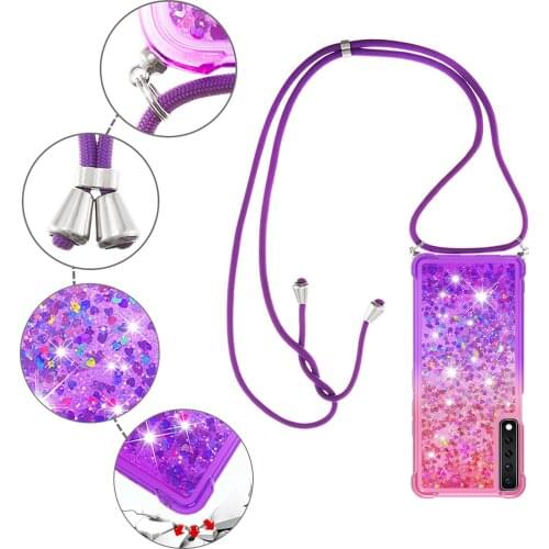 Gradient Crossbody Phone Straps Case For LG Stylo 7 4G Glitter Liquid Quicksand Air Cushion Reinforced Corners Cover