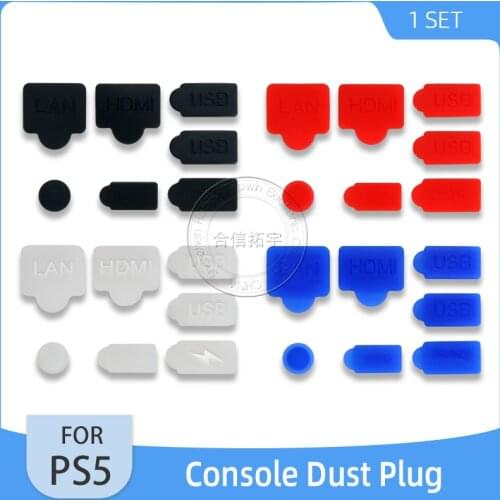 HOTHINK 1set 7pcs Dust Plug for PS5 Console Lan USB Type-C Anti-Dust Plug for PlayStation 5