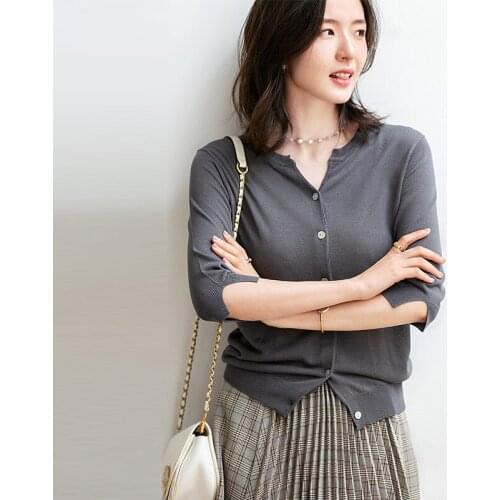 Summer Solid Women Cardigans Summer Loose Knittwear Casual Sweater Cardigan Female Thin Knitted Button Close Coat Cardigan Women