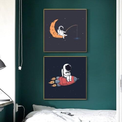 Cartoon Astronaut Poster Space travel Wall Art Canvas Painting Nursery Printing for kids Room livingroom Home decor