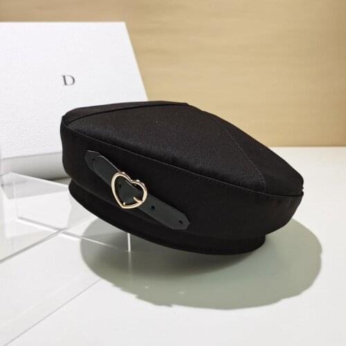 Classical Soft Warm Cotton Cap Women Winter Hat Fashion Heart Ribbon Newsboy Style Visor Beret Hat Black Painter Hat