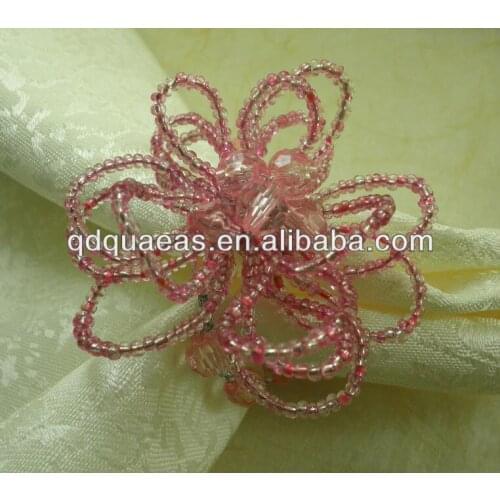 Napkin ring pink glass beades, pearl napkin holder beaded wedding