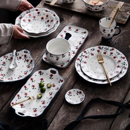 Creative Flower Ceramic Dish Table Decoration Dish Set Hotel Service Tray Mug Dish Set Dinner Set Plates and Dishes