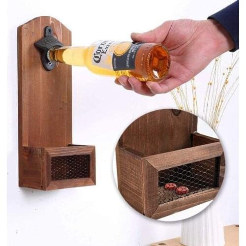 Creativity Vintage Wall-Mounted Beer Bottle Opener Retro Color Beer Corkscrew Wooden Corkscrew Wall-Mounted Cast Iron Opener