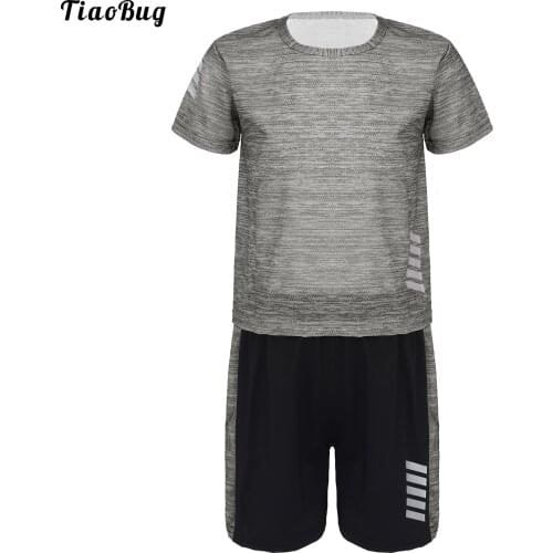 Summer Kids Boys Casual 2Pcs Sport Suit Round Neck Short Sleeves T-Shirt And Shorts For Running Exercise Football Basketball