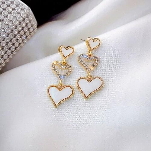 LOVOACC White Enamel Heart Long Tassel Earrings for Women Sparkly Rhinestone Hollow Love Heart Dangle Earrings Elegant Jewelry