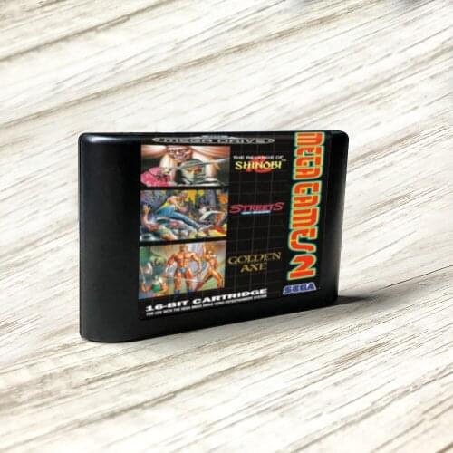 Mega Games 2(streets of race the revenge of shinobi Golden Axe) - EUR Label Flashkit MD Card forSega Megadrive Game Console