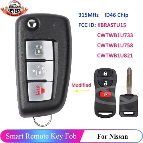 KEYECU 3 Button Modified Car Remote Key 315MHz ID46 Chip for Nissan for Infiniti FX35 FX45 KBRASTU15 CWTWB1U733 CWTWB1U758