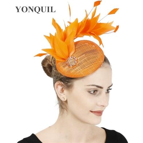 Fashion Hair Wedding Accessories Linen Fascinator Hat Bridal Mariage Hat Headwear With Headbands Fancy Feather Headpiece