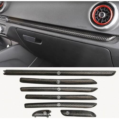 Car Interior Moldings For Audi A3 8V S3 RS3 Carbon Fiber Console Door Panel Strips Cover Trim 7Pcs LHD 2014 2015 2016 2017 2018
