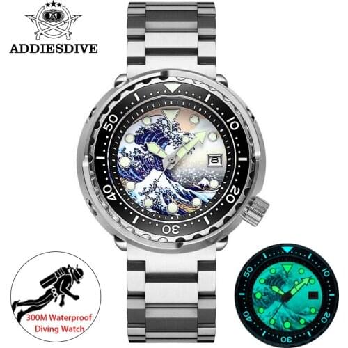 Addies Tuna Diving Watch Automatic Steel Stainless Ceramic bezel NH35 Mens Wristwatch Mechanical Watches Waterproof 300M reloj