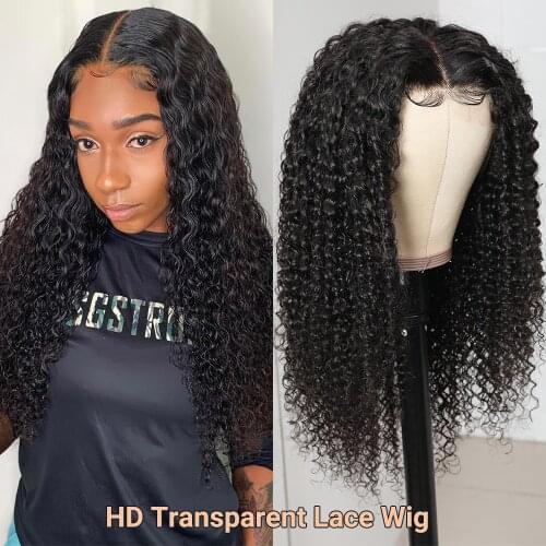 Nadula Human Hair HD Frontal 13x4 Curly Hair Transparent Lace Wigs 180% Lace Front Human Hair Wigs Pre Plucked with Baby Hair