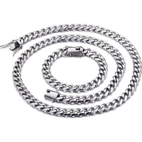 New Hot hip-hop style jewelry silver color mens necklaces and bracelets 11mm Cuban chain