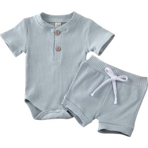 0-24M Newborn Baby Boy Girl Clothes Toddler Casual Romper Bodysuits Shorts Pants Outfits Solid Summer Set Cotton