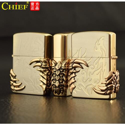 Original Creative ZORRO Brass Gasoline Lighter Gold Sticker Side Angel Windproof Flint Grinding Wheel Oil Machine Smoking Gift