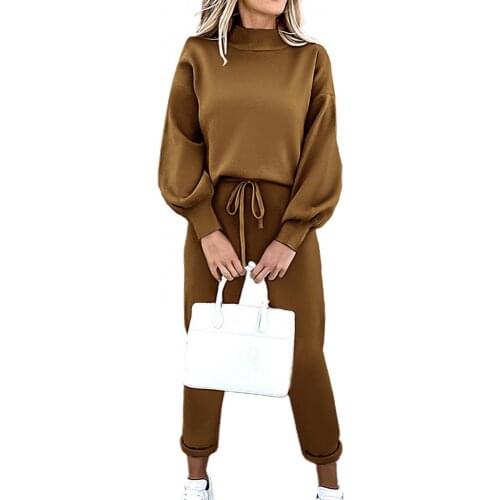 Autumn Winter Women Elegant Pants Plush Warm Tracksuit Outfit Long Sleeve Blouse Top Pants