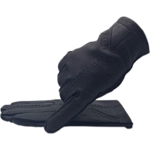 Winter Mens Fashion Deerskin Gloves Black New Warm Driving Riding Leather Mens Winter Gloves Deerskin Fleece Lining 2021-00122