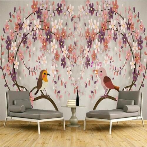 Custom 3d wallpaper modern fashion flower and bird series - bird singing background wall - high-grade waterproof material