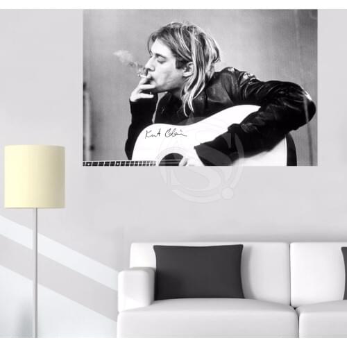 Custom GB Eye kurt Cobain Smoking Canvas Painting Cloth Print DIY Fabric Poster Wall Silk Poster For Living Room Wall Pictures