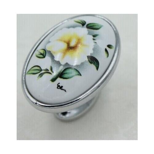 Dresser Knob Drawer Knob Handle Ceramic Kitchen Cabinet Knob Oval White Silver Furniture Door Knob Pull Handle chrome porcelain