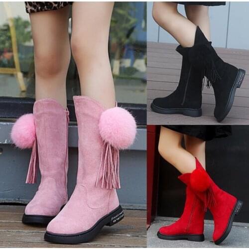 Girls High Boots Children Snow Boots Tassle Princess Knee Length Martin Boots Kids Waterproof Non-slip Winter Sport Shoes