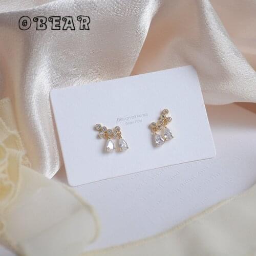 OBEAR 14k Real Gold Plated Japanese Exquisite Crystal Tassel Drop Stud Earrings Women Temperament All-Match Party Accessories