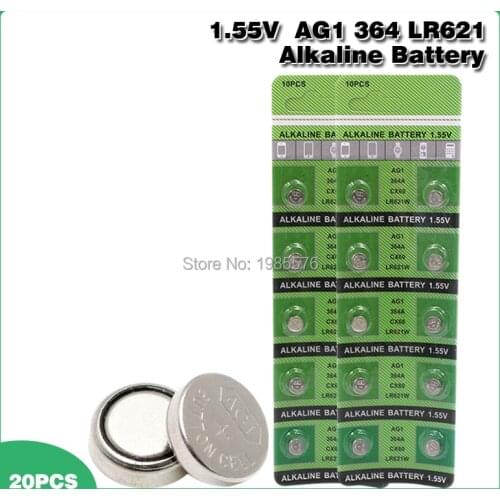 20pcs 1.55V AG1 Alkaline Batteries SGS Test Standard Lr621 SP364 SR60 V364 D364 Sr621sw 364a GP364 Button Coin Cells