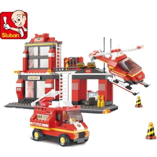 Sluban Building Blocks 0225 Toys For Children City Fire Station Building Blocks DIY Model Toys Blocks Firefighter Block Gifts