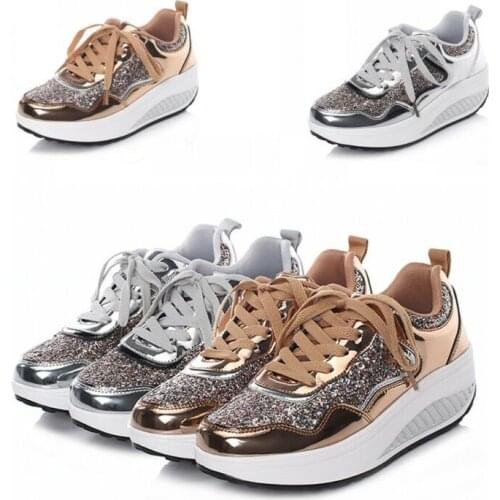 Sports Womens Ladies Wedges Sneakers Sequins Shake Shoes Fashion Smooth Casual Sports Shoes Large Shoes Spring Autumn