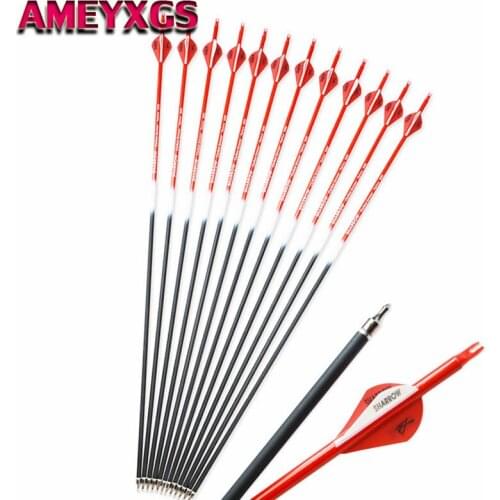 6/12Pcs 30" Archery Pure Carbon Arrows Spine 400 Tips Nocks Target Replaceable Broadhead For Bow Hunting Shooting Accessories