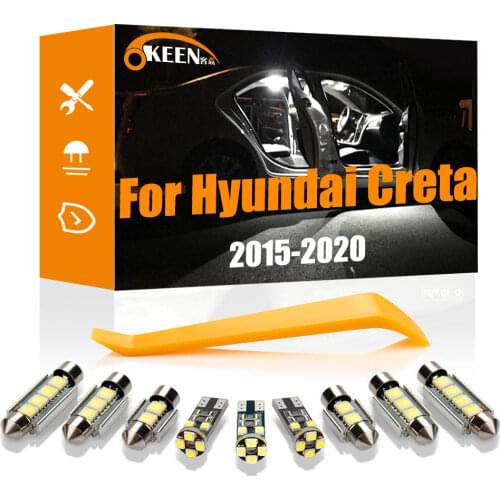 OKKEN 10Pcs For Hyundai Creta 2015 - 2020 LED Interior Light Canbus Vehicle Bulb Indoor Dome Map Reading Trunk Lights