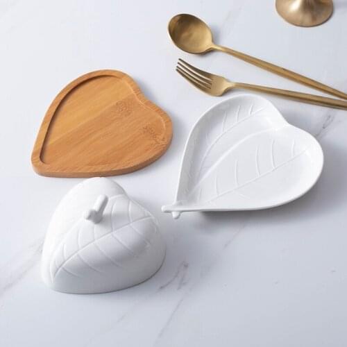 Leaf Butter Dish with Lid Ceramic Butter Keeper with Cover Large Porcelain Butter Container Kitchen Margarine Holder