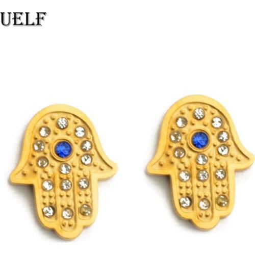 Uelf Gethic Fatima Hand Zirconia Stainless Steel Earring For Men Religious Belief Stud Earrings Women