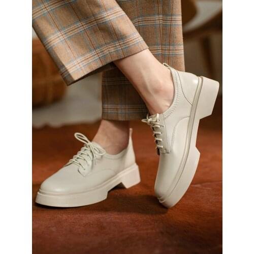 EshtonShero Spring New Womens Shoes Loafers Genuine Leather Shoes Platform Casual White Woman Pumps Square High Heels Black