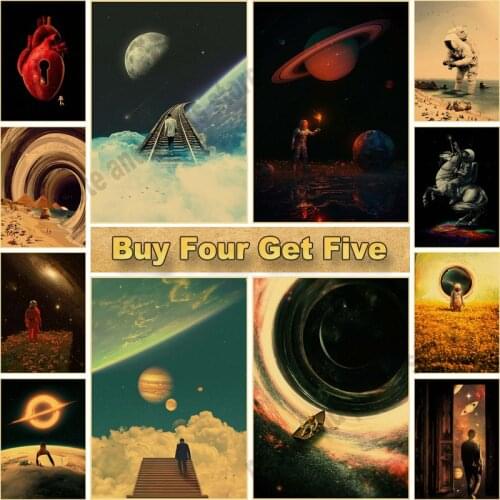 Vintage Astronaut Space Dreaming Posters Kraft Paper Prints Wall Art Painting Living Room Home Bar Cafe Decoration Sticker