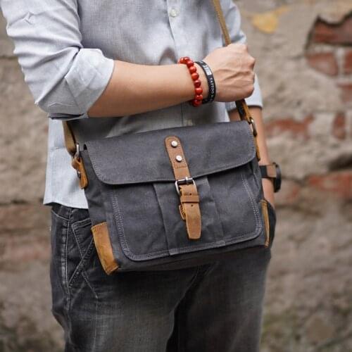 Oil Wax Canvas Sling Crossbody Bags For Men Vintage Messenger Bag Leather Laptop Briefcase