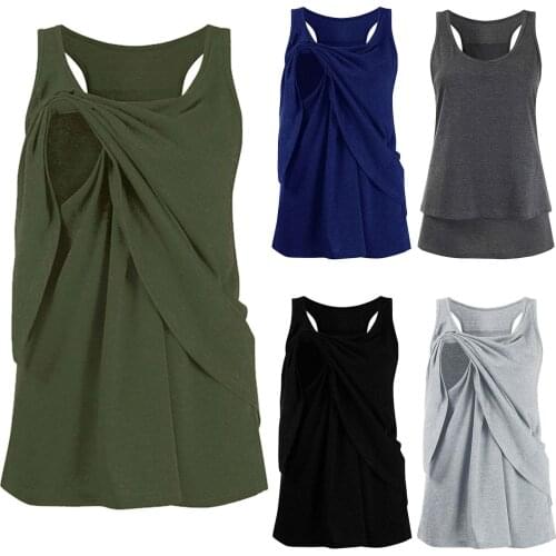 T Shirt Maternite Grande Taille Womens Maternity Nursing Wrap Double Layer Sleeveless T-shirt Plus Size Blusas Para Amamantar