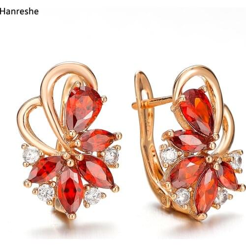 Noble Natural Zircon Flower Red White High Quality Earrings For Womens Temperament Stud Earrings Jewelry Wedding Party Gifts