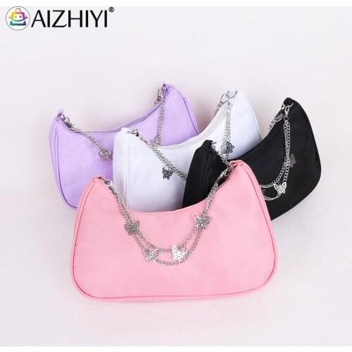 Retro Women Solid Color Bags Small Shoulder Ladies Butterfly Chain Hobos Handbag Mini Chain Chain Handbag Purse