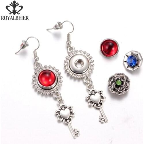 RoyalBeier Women Retro Heart Key Lock Couple Drop Pendant Hanging Earrings Brincos Female Match Snap Trendy Dangle Earrings