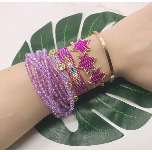 BLUESTAR MIYUKI Bracelet Women Bracelets Star Turkish Eye Pulseras Mujer Handmade Woven Crystal Bead Armband