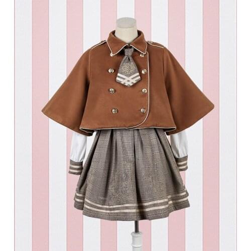 2021 NEW Lolita Dress Detective Bear Cospaly Womens Preppy Style Neck Tie Long Sleeve Dresses And Woolen Cloak Dropshipping