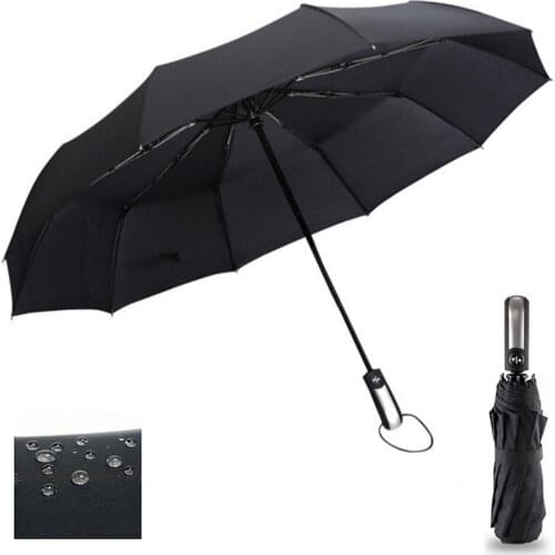 Wind Resistant Three Folding Automatic Umbrella Rain Women Auto Luxury Big Windproof Umbrellas Men Frame Windproof 10K Parasol