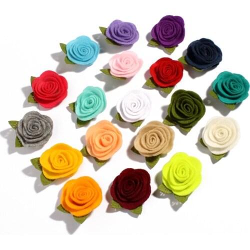 10pcs/lot 19colors Cute Rolled Rose Nonwovens Artificial Fabric Flowers with leaves For Wedding Decoration DIY Decorative Wreath