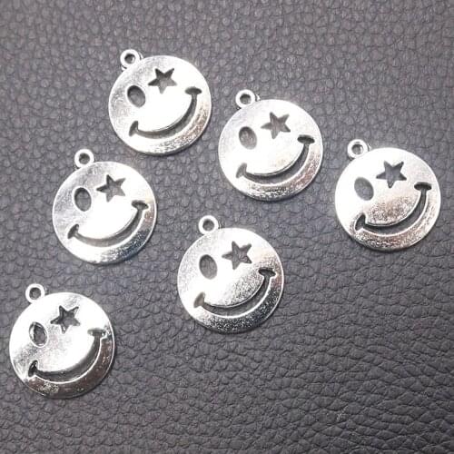 12pcs/lot Silver Plated Smiley Charm Metal Pendants DIY Necklaces Bracelets Jewelry Handicraft Accessories 22*19mm P504