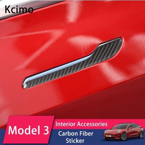 2020 2021 Car Door Handle Wrap Cover For Tesla Model 3 Accessories Carbon Fiber ABS Protector Sticker Model3 Model Y Three