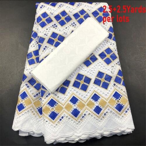 2021 High Quality African Lace Fabric Cotton Fabric Embroidery Swiss French Tulle Lace Pure Cotton 2.5+2.5yards Lace CP010