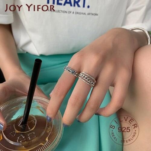 925 Sterling Silver rings for women fine Jewelry ventage smiel letters Creative Personality Retro Adjustable Rings Birthday Gift