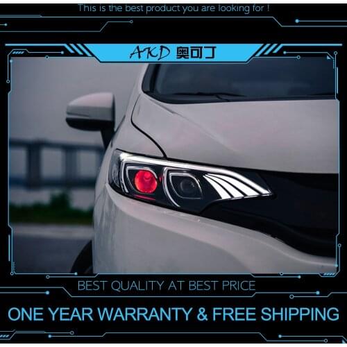 AKD tuning cars Headlight For Honda Jazz Fit GK5 2014-2016 Headlights LED DRL Running lights Bi-Xenon Beam Fog lights angel eyes