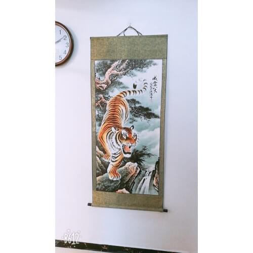 Large -TOP business gift # Home office WALL Decorative art Tiger Money Drawing GOOD Luck Mascot FENG SHUI ART painting